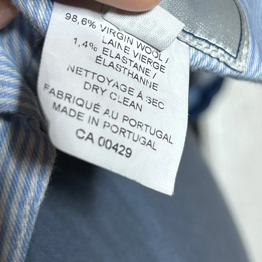 Peter Millar Mens 46R Blue Virgin Wool Blend Flat Front Dress Pants Portugal